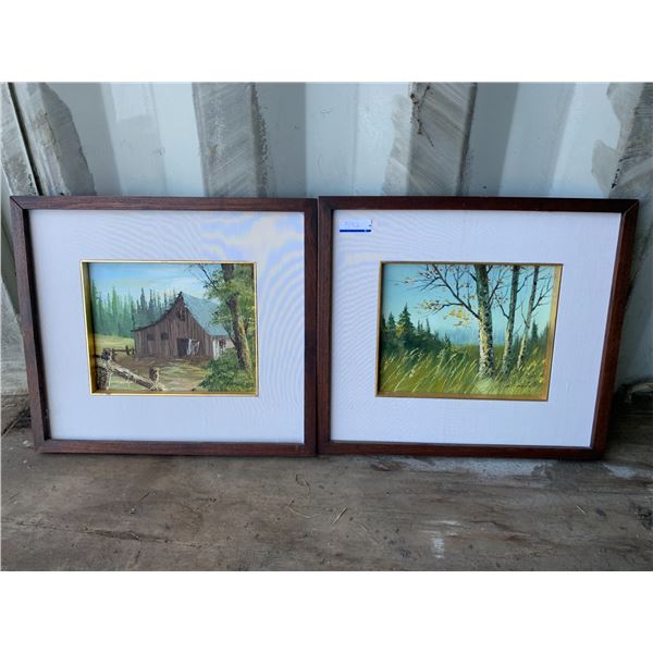 2- Oil prints, Barn & trees, 17 inch x 15 inch