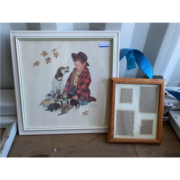 Norman Rockwell "Little boy with Puppies" & picture frame