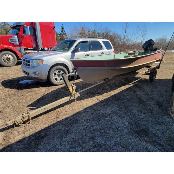 Alum. 14 ft. boat c/w Mercury 18 motor, oars & trailer