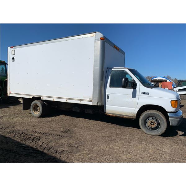 2004 Ford E-450 Cutaway van, diesel auto, 16 ft. box, showing 259,305 km, c/w alum pull-out ramp, wo