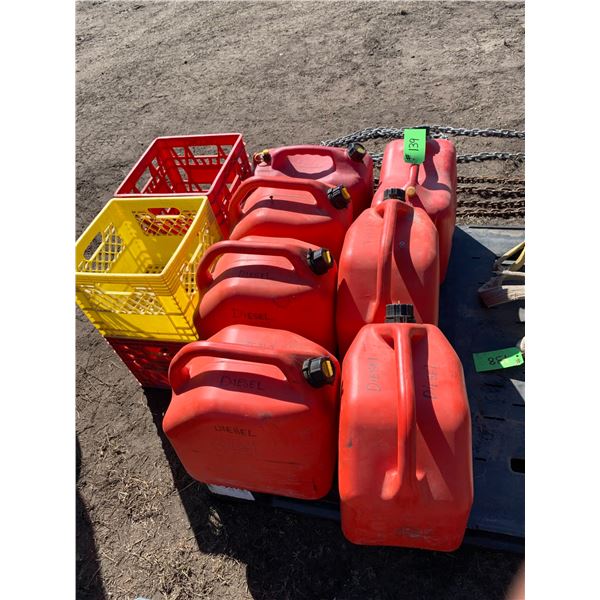 2- gas jerry cans, 5- Diesel  jerry cans & 4- milk cartons