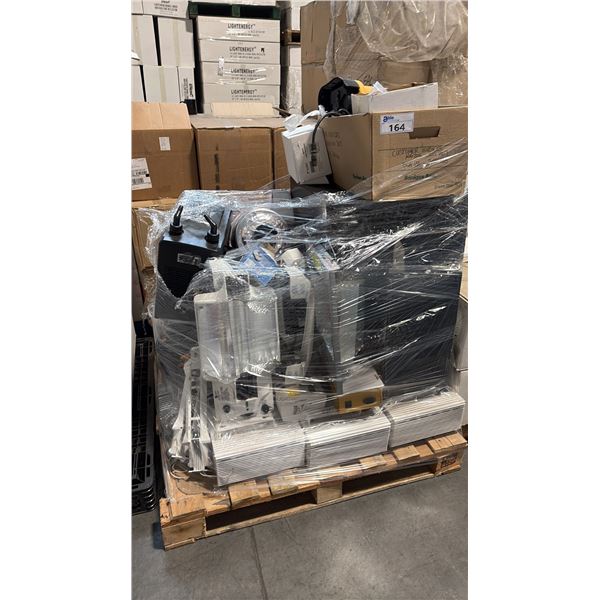 PALLET OF MIXED INCL PUMP, CHILLERS, BALLAST, AIR MOVERS, GAVITA LED ADAPTERS, COMPRESSOR AND MORE