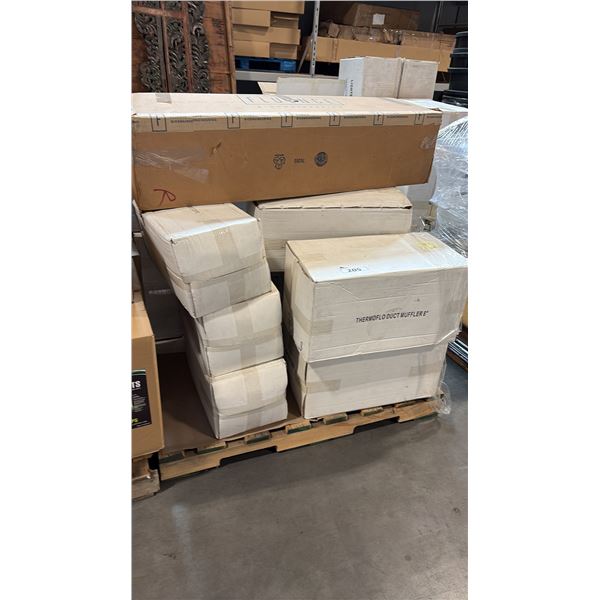 PALLET OF MIXED ITEMS INCL THERMOFLO DUCT MUFFLER 8"