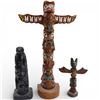 Image 1 : 3 Totem Pole Figurines (11" Edmund Wolf, 6" Black Resin & 4.5" Carved & Painted Wood)