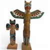 Image 1 : 2 Totem Pole Figurines (the tallest is the 14" Tlingit Raven Eagle)