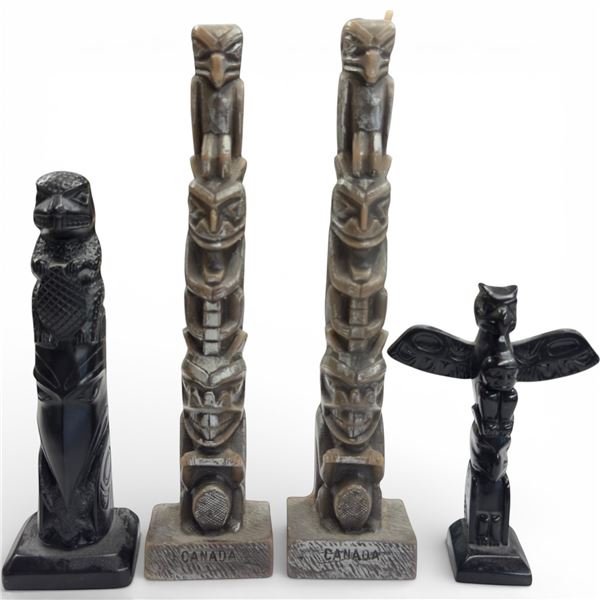 Pair of 9" Totem Pole Candles & 2 Black Mini Totem Poles