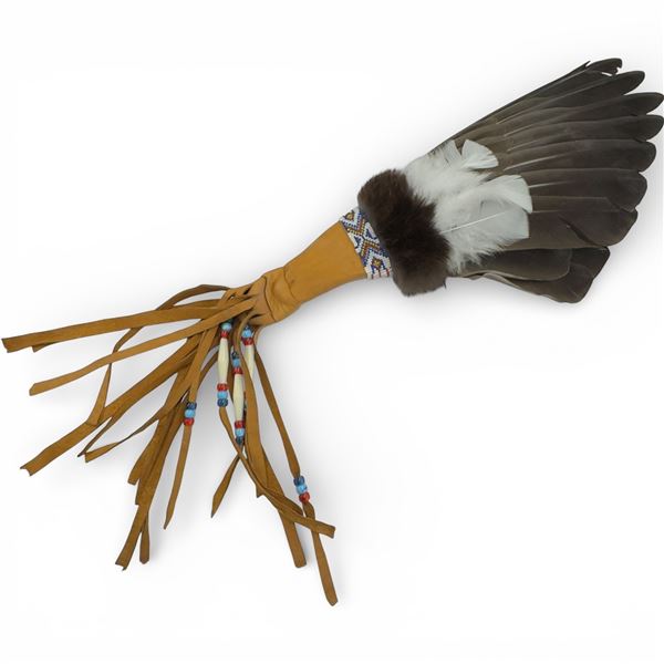 Pacific North West Eagle Feathered Leather Smudge Fan (19" x 8")