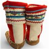 Image 3 : Pair of Vintage Mid-20th Century Athabascan Felt & Fabric Mukluk Boots with Leather Soles (11" long