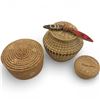 Image 2 : 3 Vintage Woven Grass Lidded Containers (Largest is 5" tall x 6" diameter)