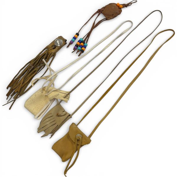 6 Leather Mini Medicine Bags (average size is 2" x 3")