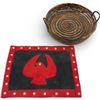 Image 1 : First Nations Felt and Button Eagle Wall Hanging (9" x 12") & Woven Grass Tray (3" deep x 10" diamet