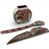Image 1 : 3 Northwest Coast Art Pieces (6" Tall Ceramic Vase, 16" Carved Wood Spoon, and Stuart Barfoot 12" X