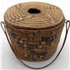Image 1 : Vintage Woven Storage Basket with Handle - Believed to be Coast Salish (7" tall x 9" diameter)