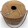 Image 2 : Vintage Woven Storage Basket with Handle - Believed to be Coast Salish (7" tall x 9" diameter)