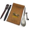 Image 1 : 5 Piece Lot of First Nations Design Items * Leather Bound Note Book, Pewter Spoons & 2 Carved Wood L