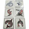 Image 1 : 6 Haida & Ojibway Design Decorative Glazed Ceramic Tiles (Cork Backed. Each Tile is 6" X 6")