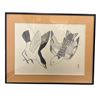 Image 1 : Vintage Framed Print of "Snow Buntings" by Artist Kananginak Pootoogook, Cape Dorset * Framed Dimens