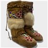 Image 2 : Pair of Beaded Leather Mukluks with Fur Trim (Boot has an 11" long sole)