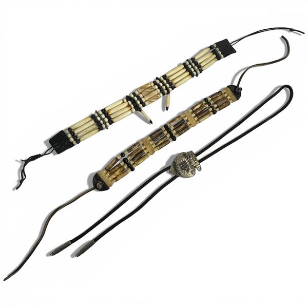 1977 Pacific Potlatch 70th Anniversary Bolo Tie & 2 Natural Bead Chockers