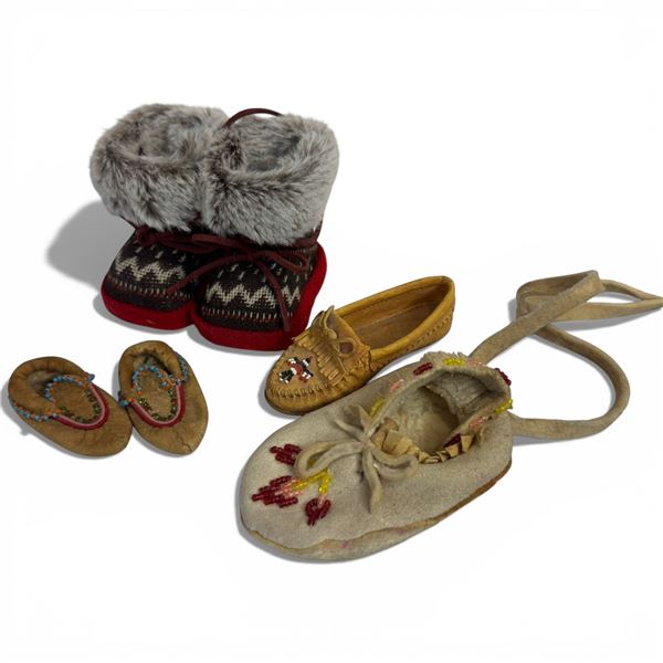 Group of First Nations Design Baby Shoes - 2 Pairs and 2 Singles