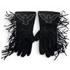 Image 1 : Pair of Women's Black Suede Fringed Gauntlet Gloves - Size Medium
