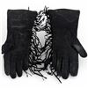 Image 2 : Pair of Women's Black Suede Fringed Gauntlet Gloves - Size Medium