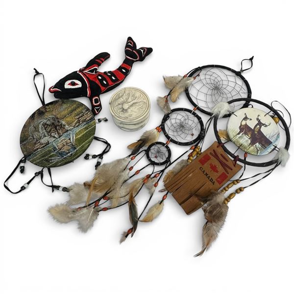 Group of Mini Dream Catchers, Fabric Orca, 2.5" Lidded Keepsake Box and More