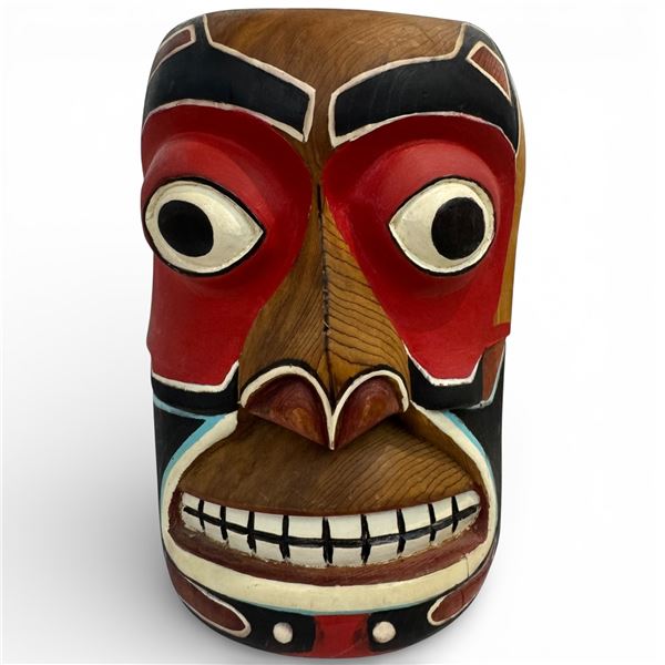Carved and Painted Wall Mask - Unsigned (3" deep x 6" wide x 9.5" tall)