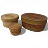 Image 1 : 3 Lidded Woven Grass Containers (Largest is 6" x 8" x 4" deep)
