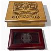 Image 1 : 1 Wood & 1 Glass Topped Keepsake Box with First Nation Designs (Larger wood box is 3" x 11" x 9")