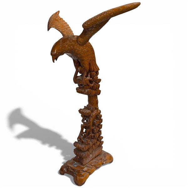 27" Tall Carved and Varnished Wood Eagle Statue Lamp on a 5" x 8" Base