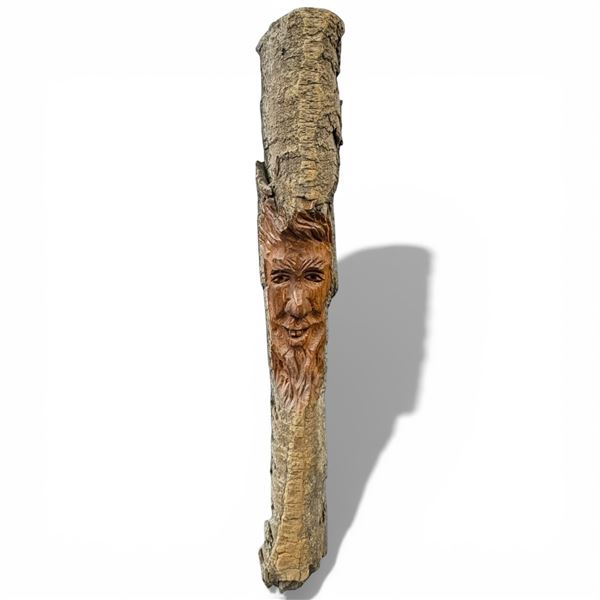 Rick Goyette Carved Wood Bark Man Wall Hanging - Initialed R. G. on the Back (3" x 3" x 24" tall)