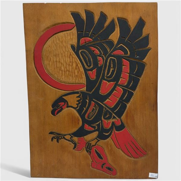 Carved Cedar "Sun Eagle Salmon" Wall Plaque - Signed Jon Julian - 12" x 16"