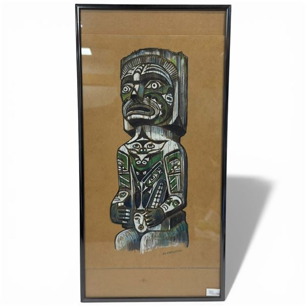 M. Cameron Original Coloured Drawing of House-Post "Kwakiutl" (9" x 17" frame)