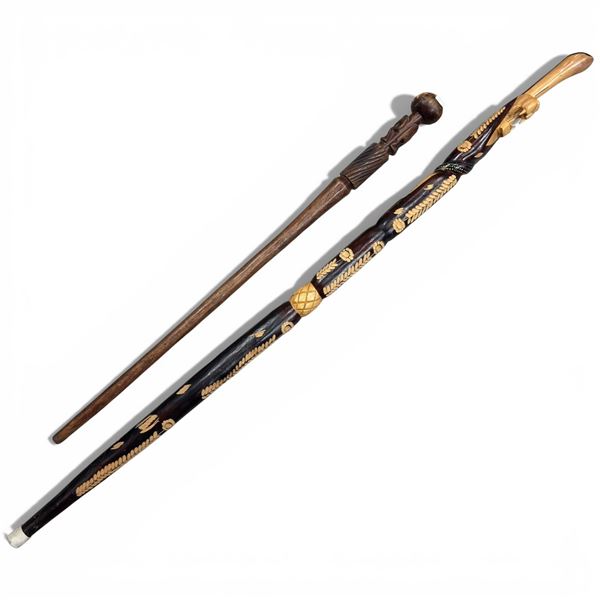 2 Carved Wood Canes - 48" Jamaican & 33" African