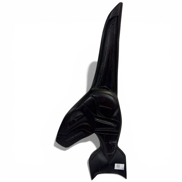 Coast Salish Whale Carved Wood Wall Plaque Signed Mel Good (7" x 15")