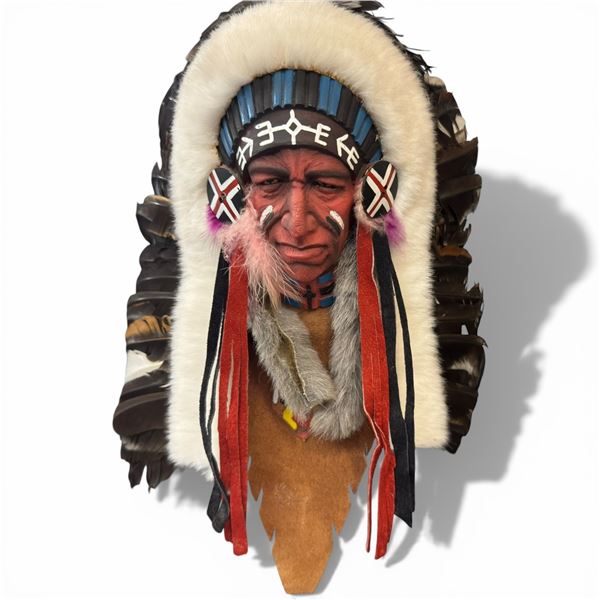 Resin & Feather Mini Chief Head Wall Art (9" x 12" tall)