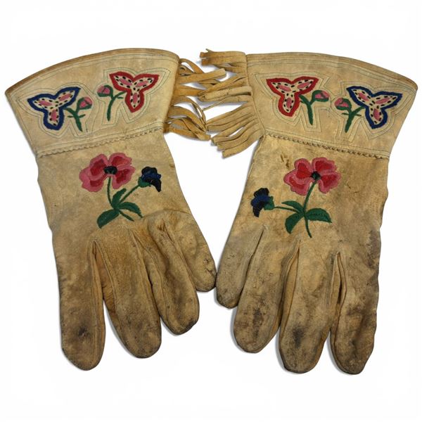 Pair of Vintage Embroidered Leather Gloves - Believed to be Metis