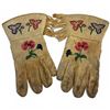 Image 1 : Pair of Vintage Embroidered Leather Gloves - Believed to be Metis