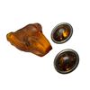 Image 1 : Pair of Sterling Silver & Amber Cabochon Clip-On Earrings & 7 Gram Piece of Raw Amber