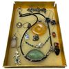 Image 1 : Collection of Single Sterling Earrings, .925 Butterfly Barrette, & 2 Natural Stone Necklaces with .9