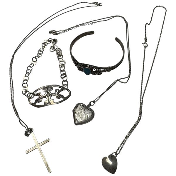 5 Pcs. of  Sterling Silver Jewelry  * 3 Necklaces & 2 Bracelets (1 bracelet has a  Turquoise teardro