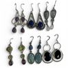 Image 1 : 6 Pairs of Polished Natural Gemstone & Crystal Earrings in Silver Settings (Lapis, Amethyst, Peridot