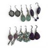 Image 1 : 6 Pairs of Polished Natural Gemstone & Crystal Earrings in Silver Settings (Moonstone, Amethyst, Cha
