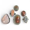 Image 1 : 6 New Rings * all stamped .925 * (Iron Tigers Eye, Pink Andean Opal, Moonstone, Rainbow Calsilica &