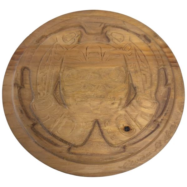 Clarence Mills Carved Wood Lidded Bowl with Haida Design - 10" diameter x 3" deep