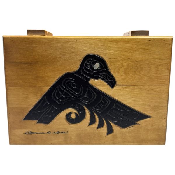 Clarence Mills Raven Design Wood Keepsake Box - Hinged Lid (7.5" x 11" x 4" deep)