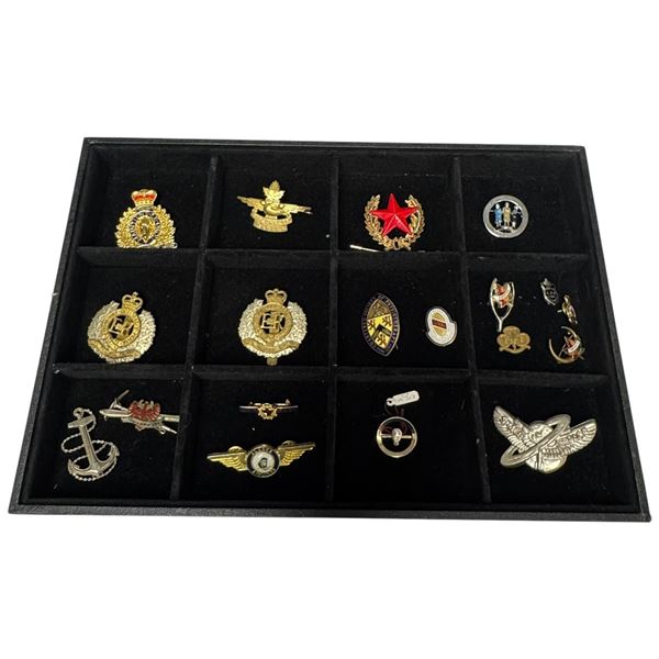 Collection of Cap Badges, Lapel Pins, and Brooches (Colonel Sanders, Air Cadets, Women in the Armed