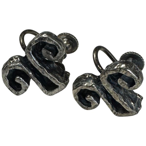 Mid-Century Guy Vidal Modernist Screw-Back Pewter Earrings - Well known Canadian artist