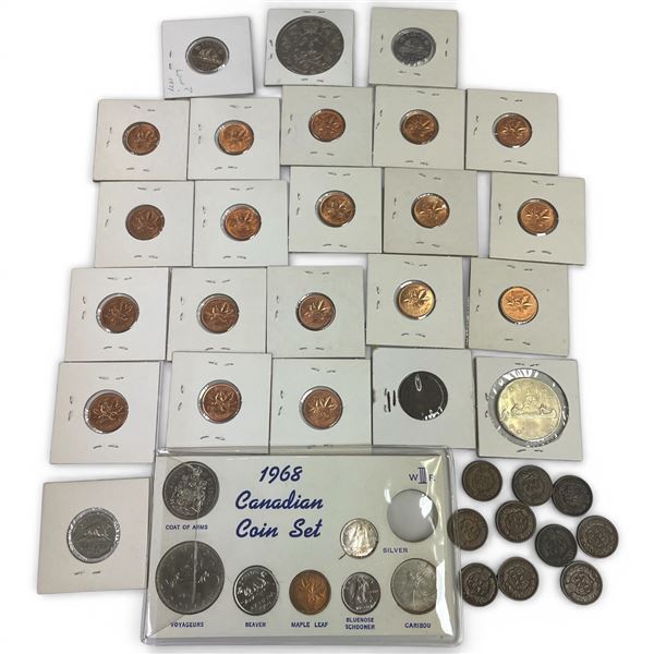 Collection of Canadian Coins - Featuring 1859 Penny, 1968 50Â¢ Missing A
